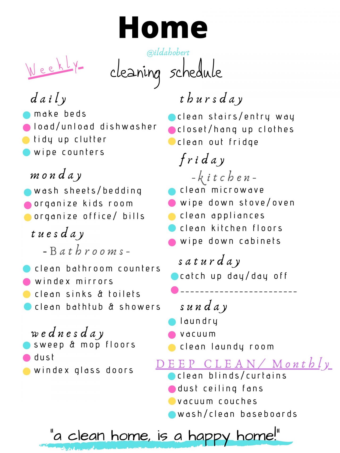 Simple Printable Weekly Cleaning Schedule World of Modern Mom