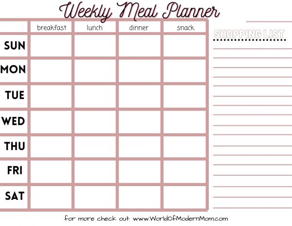 Weekly Meal Planner & Grocery Shopping List - World of Modern Mom